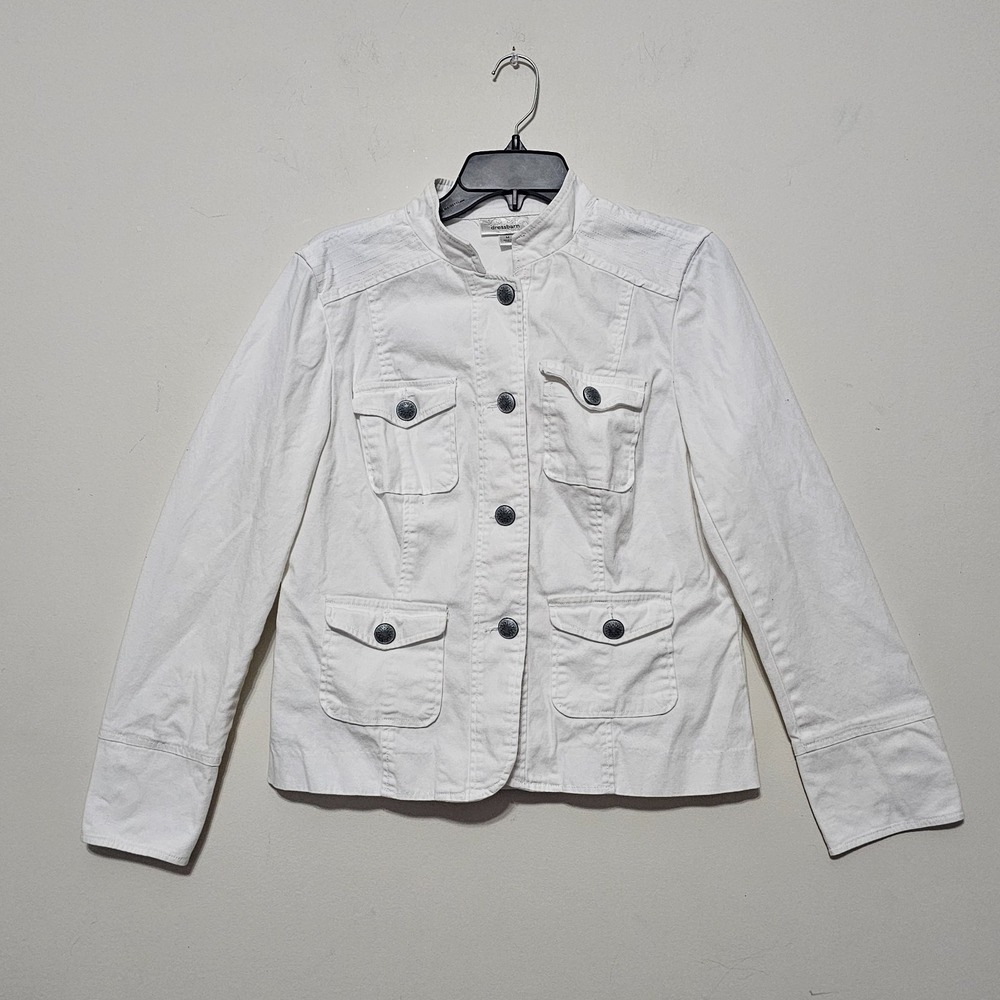 Dressbarn‎ Women's Jeans Jacket Blazer Medium/8 White Long Sleeves Pockets 1043